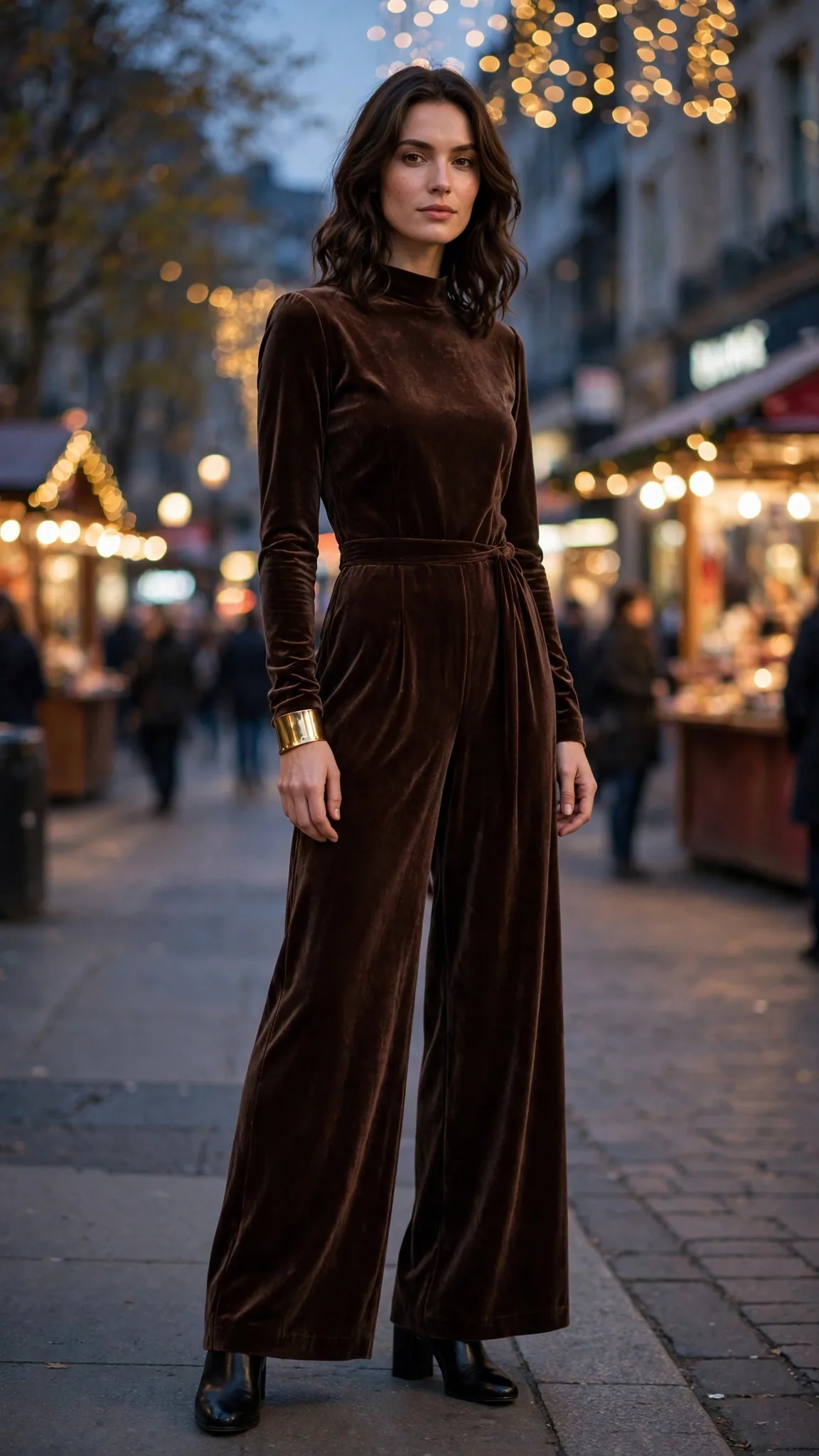 8. Chocolate Brown Velvet Modest Jumpsuit