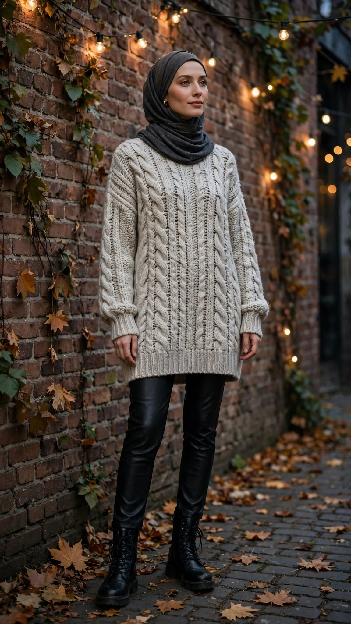 12. Faux Leather Leggings + Long Tunic + Combat Boots