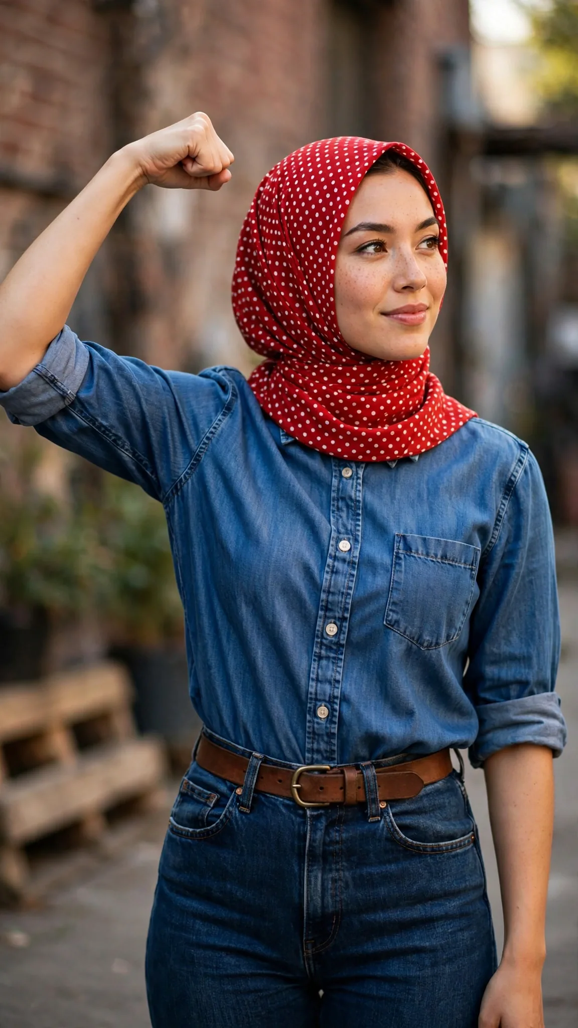 2. Rosie the Riveter: Denim Shirt + Red Polka-Dot Hijab