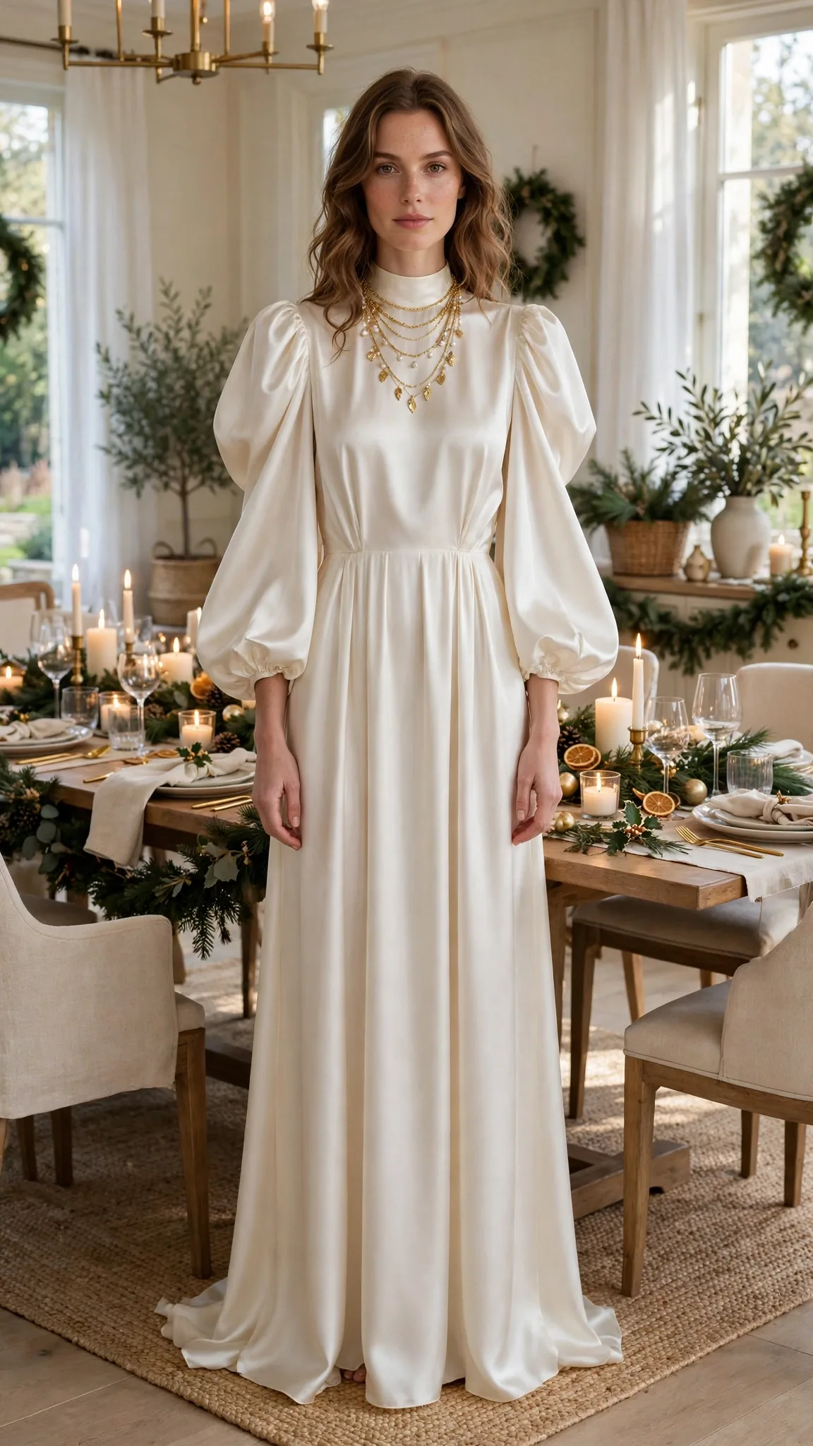 9. Ivory Silk Maxi with Balloon Sleeves