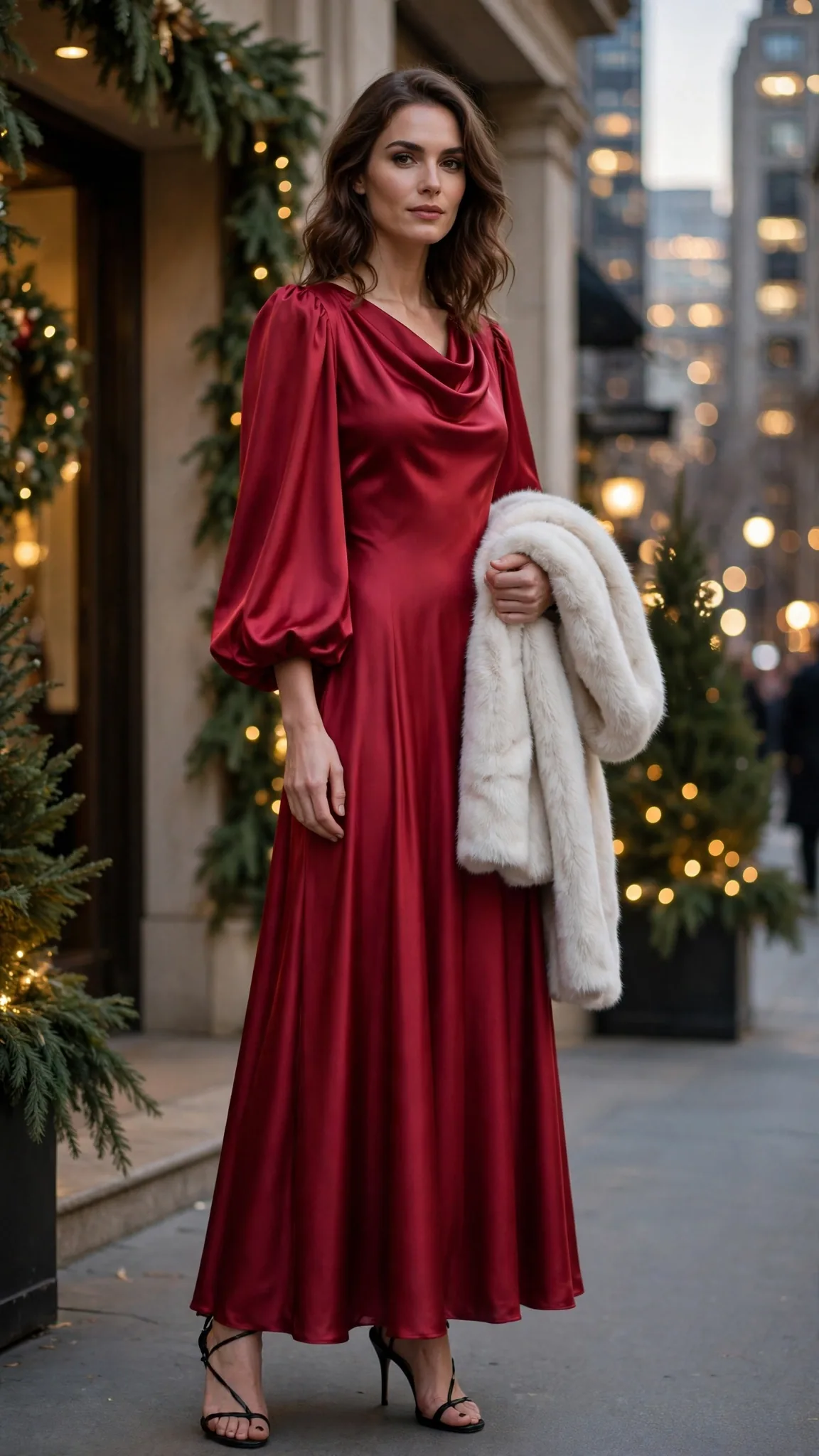 11. Merlot Satin Maxi with Bishop Sleeves