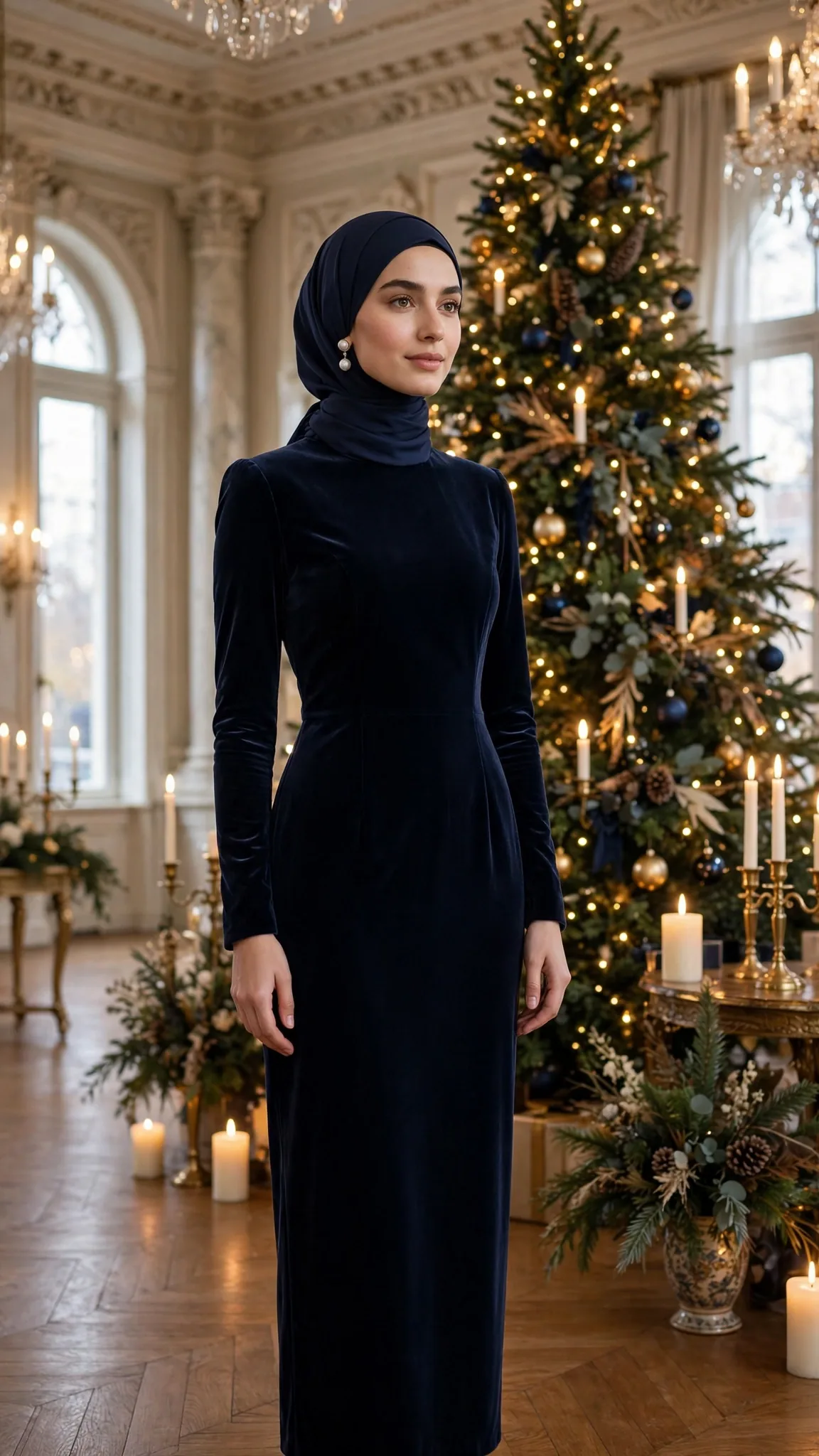 12. Midnight Navy Velvet with Fitted Long Sleeves