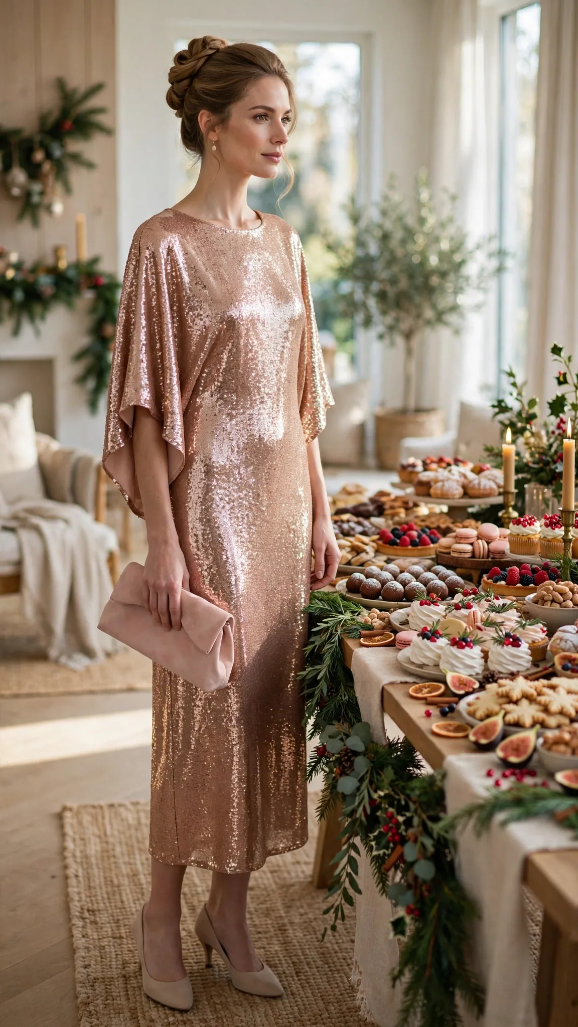 13. Rose Gold Sequin Dress with Dolman Sleeves