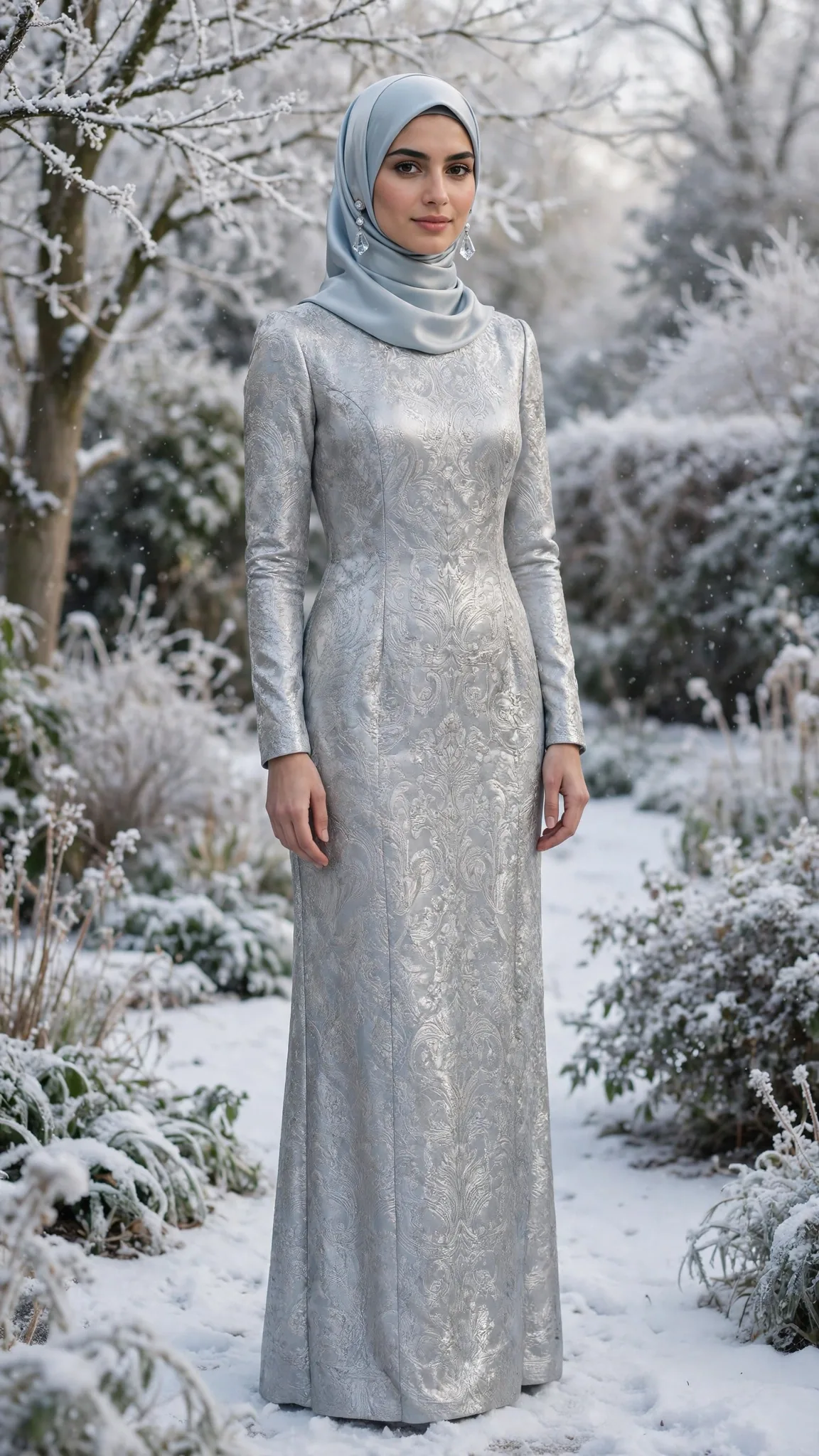 18. Silver Brocade Maxi with Long Fitted Sleeves