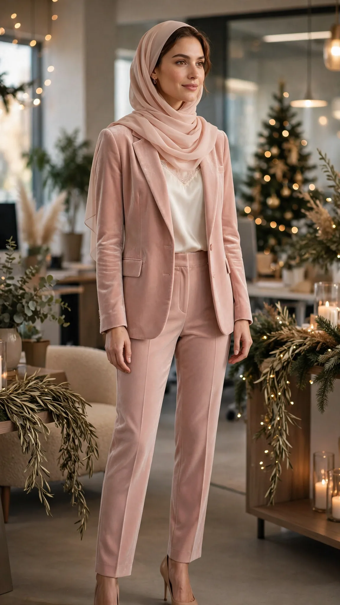 7. Blush Velvet Blazer With Matching Trousers