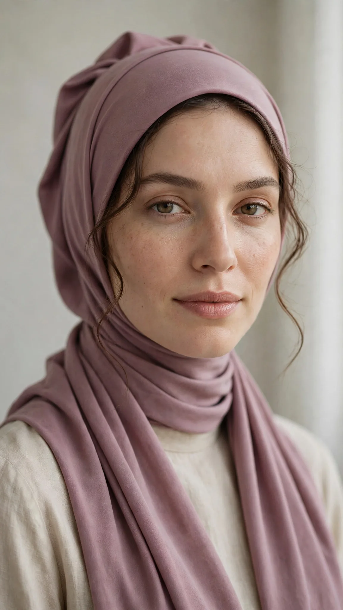 7. Modal Wrap With Face-Framing Wisps — Hijab Styles for Round Face Elegance