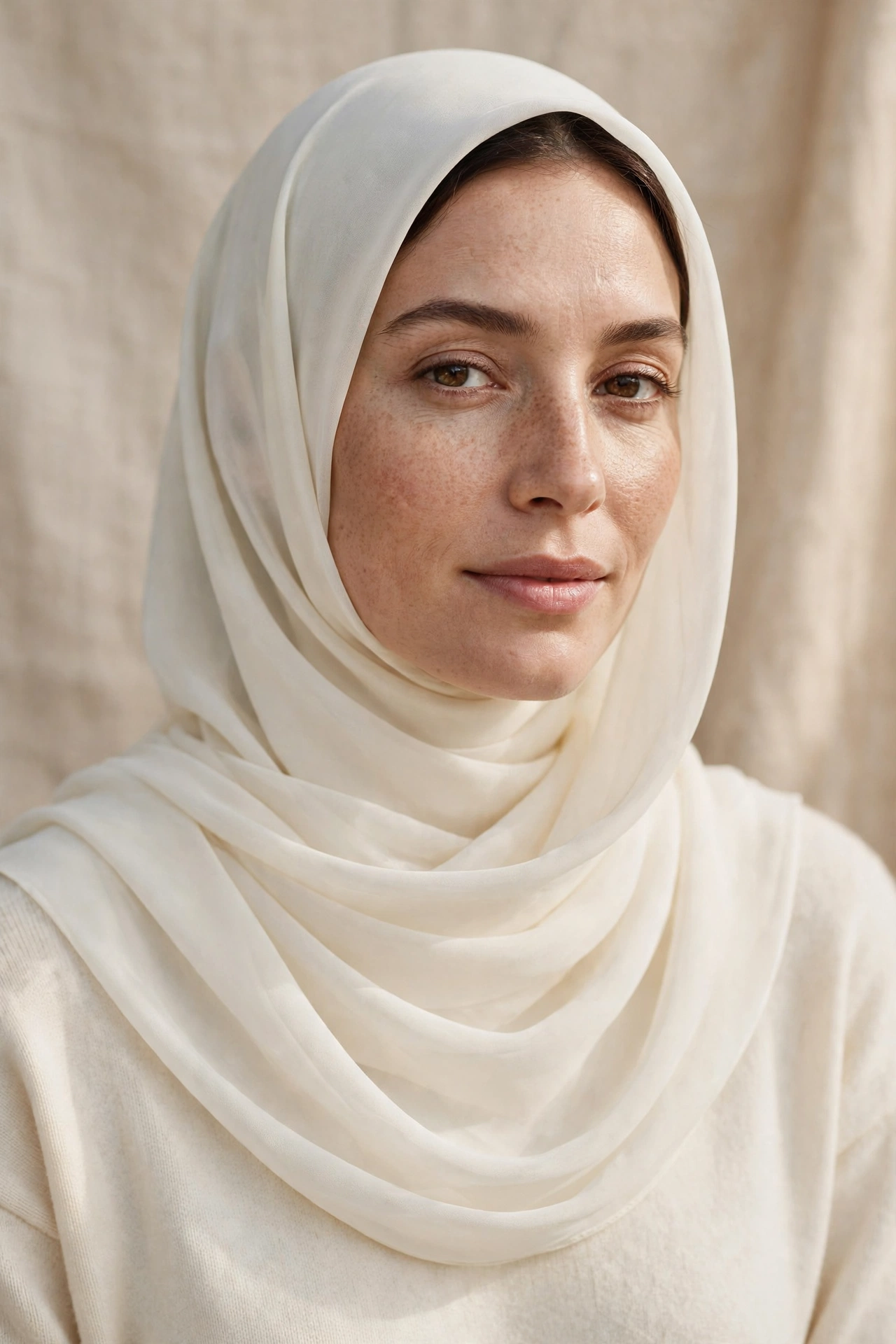 Chiffon rectangle hijab drape with gentle face framing for oval faces