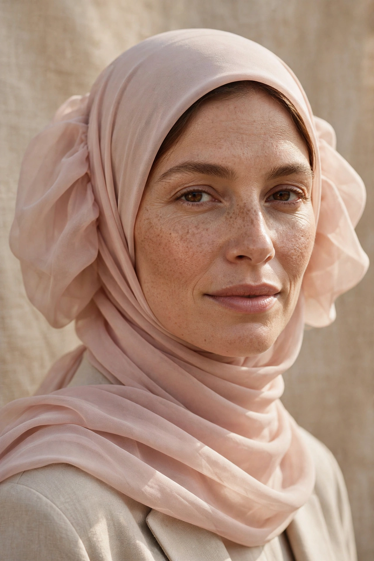 Hijab volume at the sides for a wider frame for oval faces