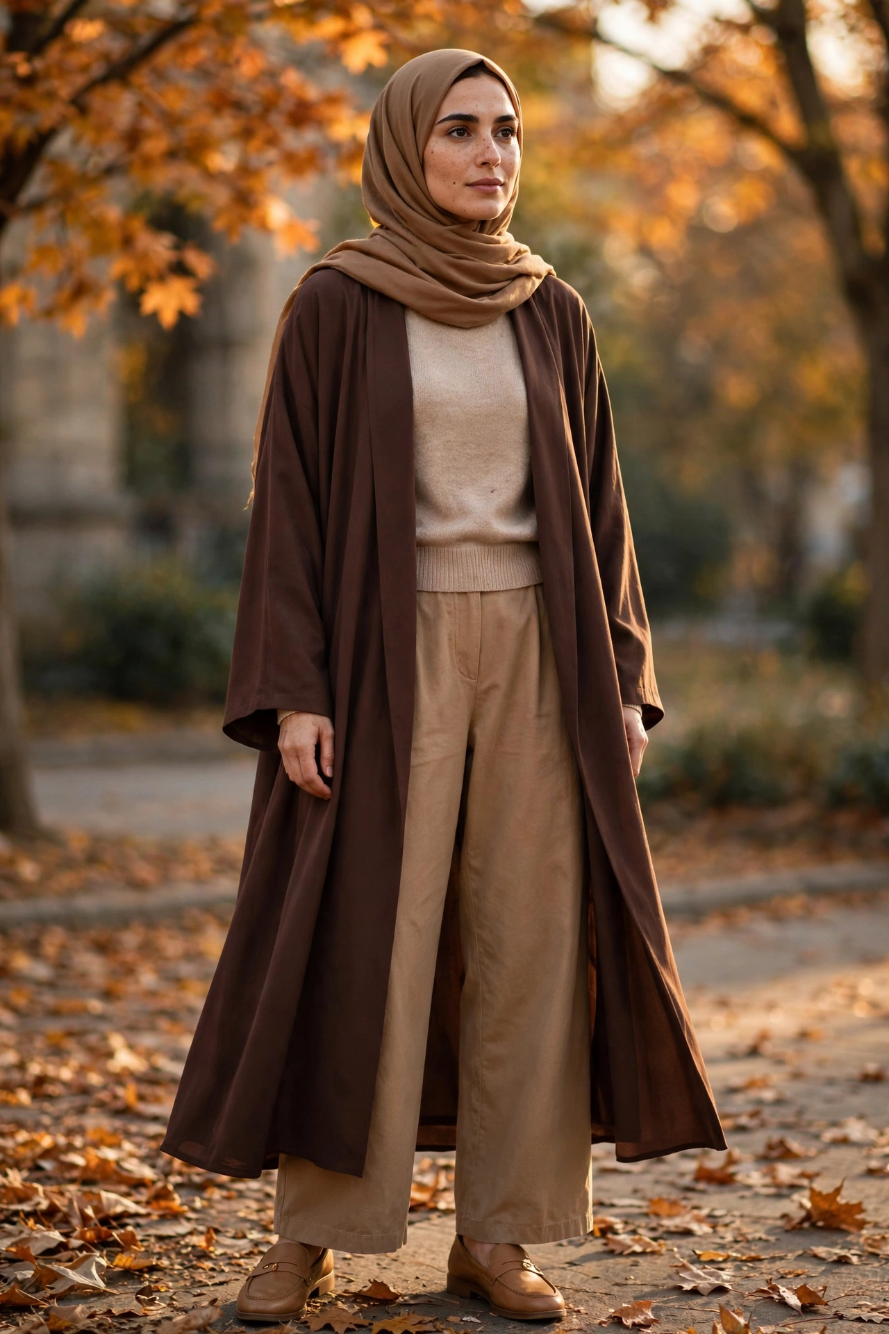 Brown and beige tonal look