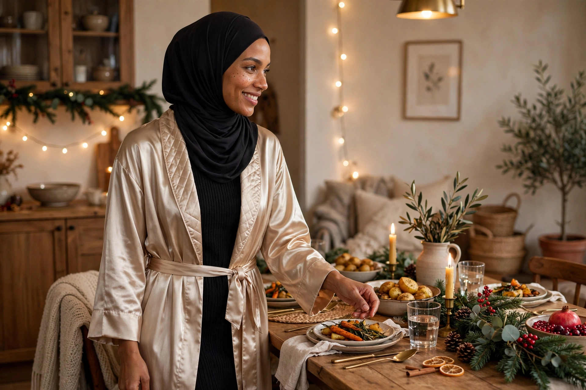 The Hostess Look: Satin Robe Coat + Knit Dress