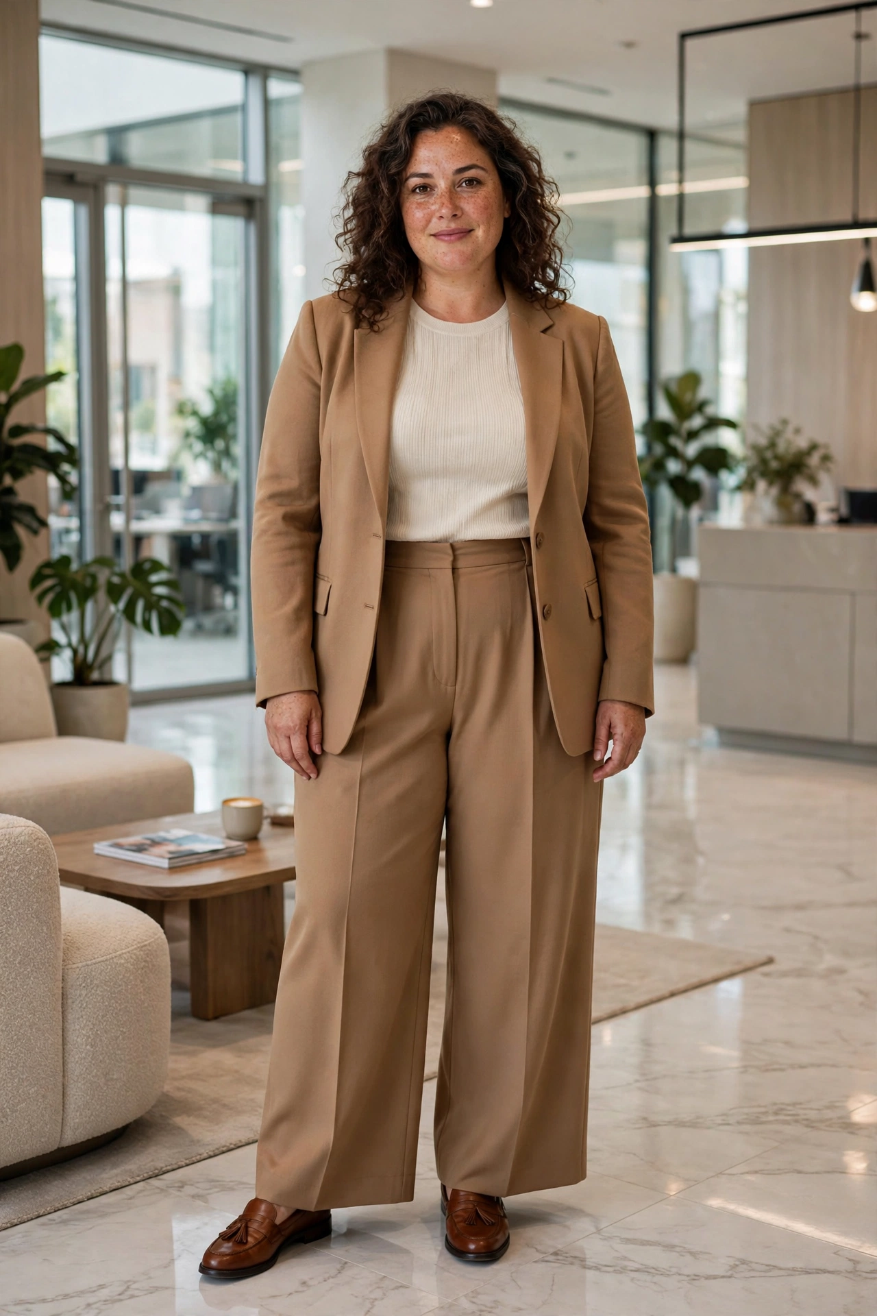 3. Structured Blazer and Wide-Leg Trousers in Camel