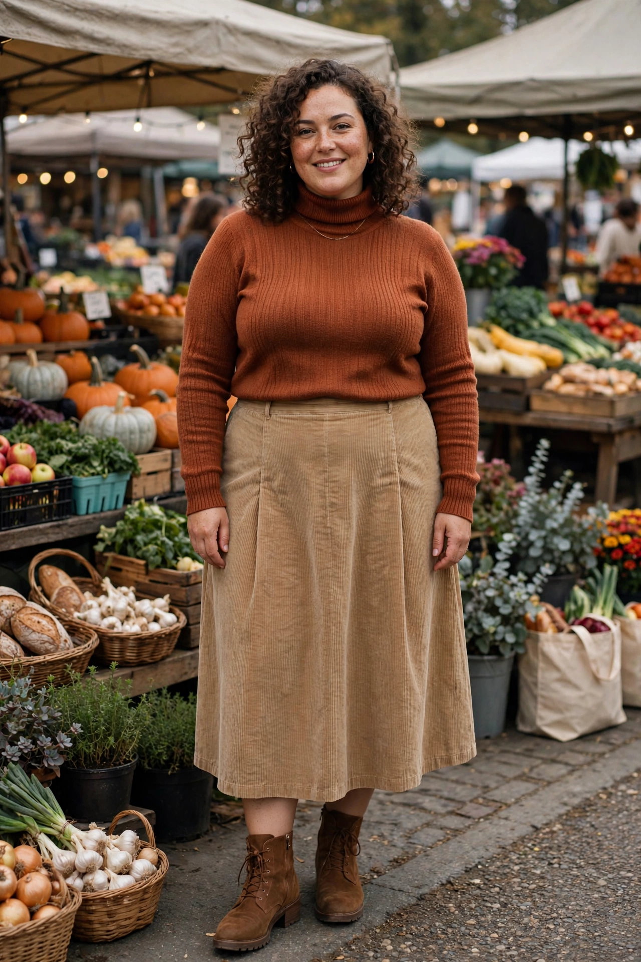 12. Corduroy Midi Skirt and Turtleneck for Weekends