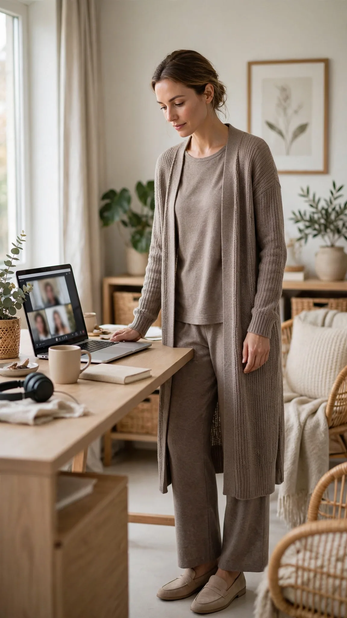 6. Taupe Knit Co-ord Set + Longline Cardigan