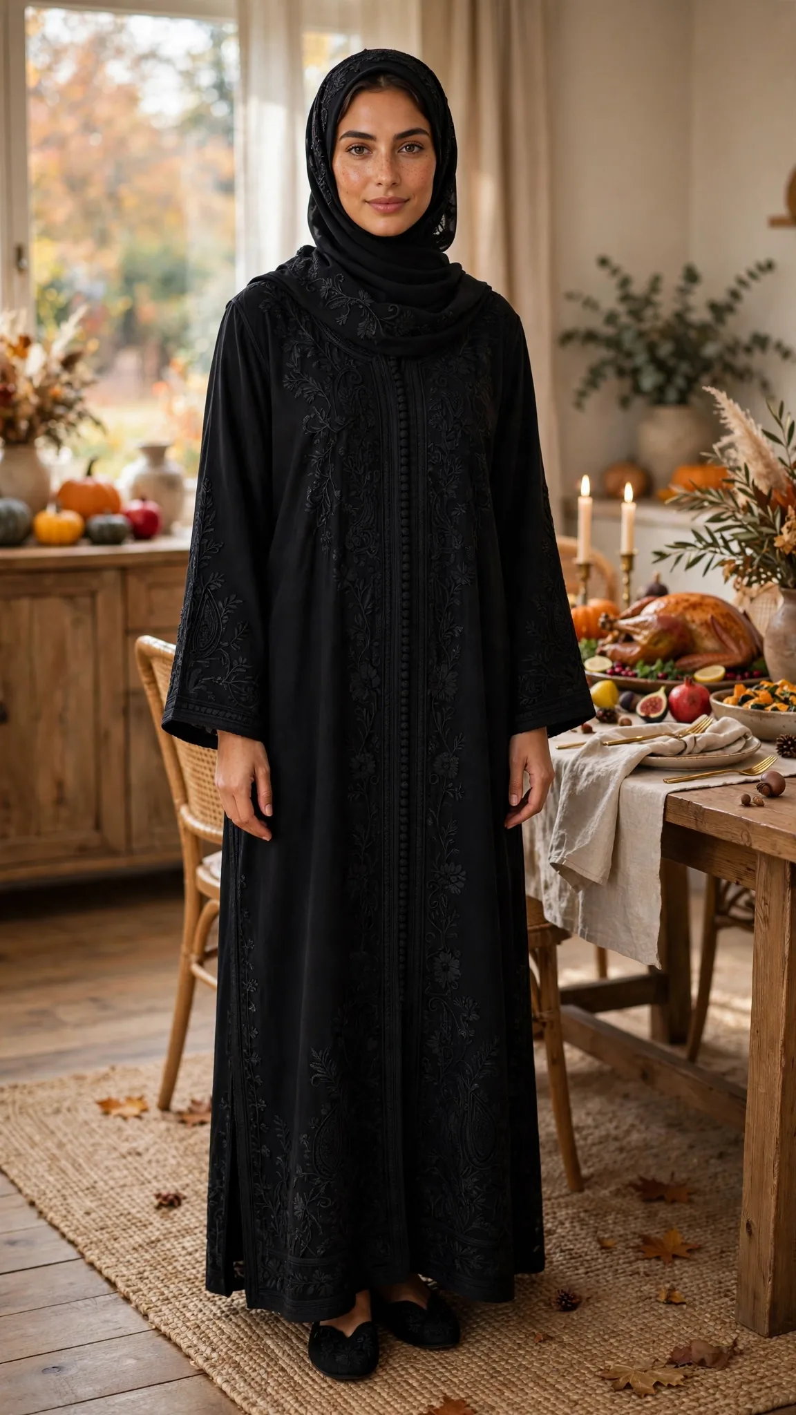 14. Black Embroidered Kaftan-Style Dress for Dinner